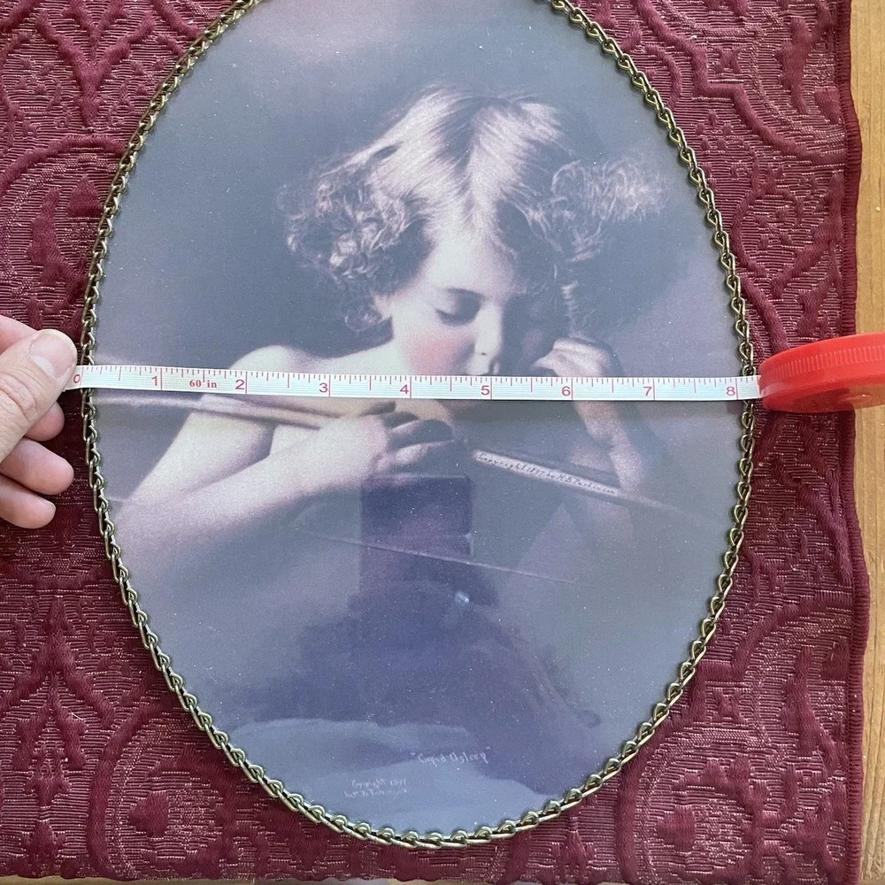 Vintage Cupid Oval Print with Chain Frame *Asleep* by M.B. Parkinson Flue Co.